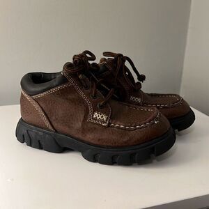 Carter's Toodler Brown Faux Leather Chunky Platform Lace Up Ankle Boot 12-18 Mos